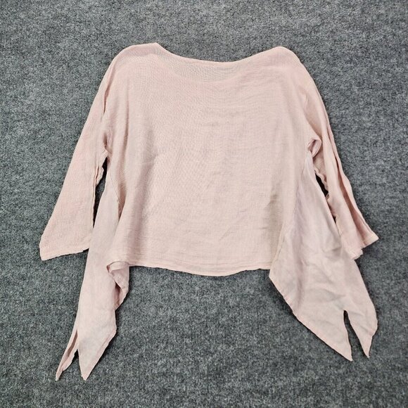 Made in Italy Cotton Linen Sharkbite Hem Lagenlook Blouse Pink Top One Size - Picture 7 of 11